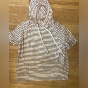 Kaleigh brand size large short sleeved hooded shirt.
